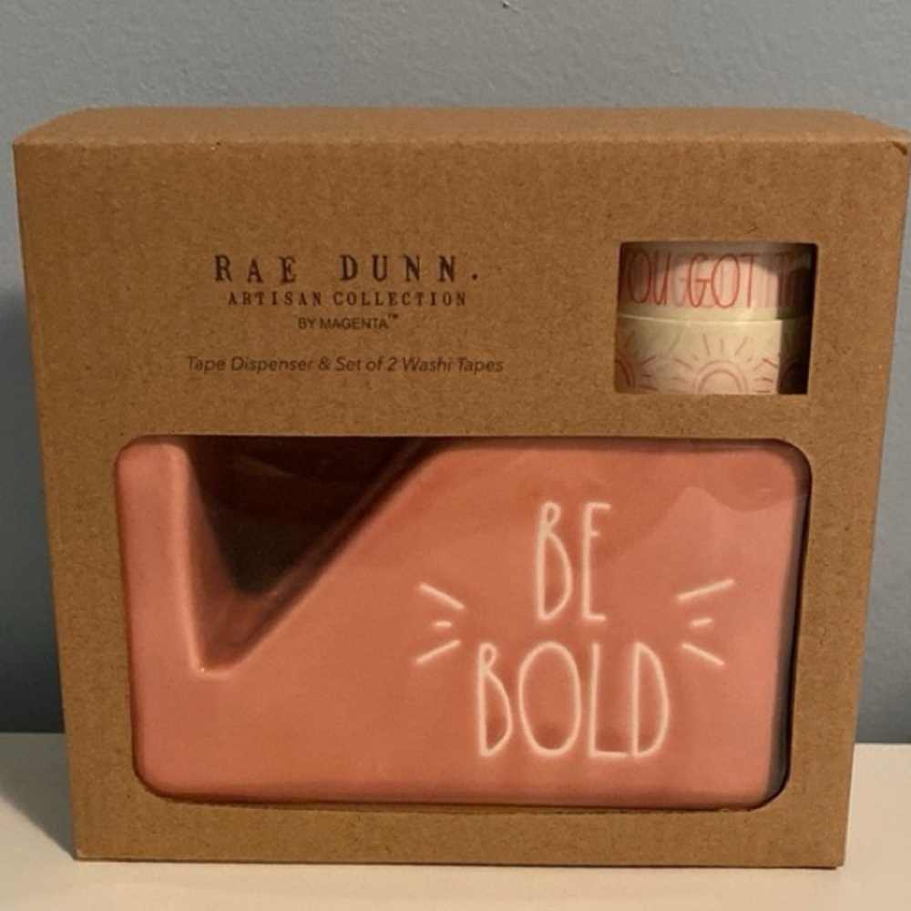 NEW Rae Dunn Be Bold Tape Dispenser w/ Washi Tape Blush Pink Coral